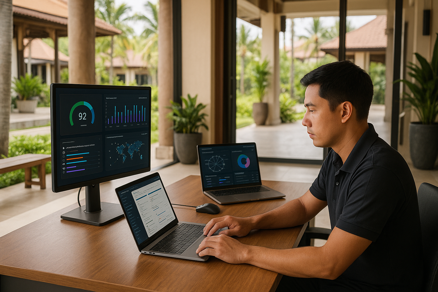 พื้นที่ทำงานดูแลและตรวจสอบไอที